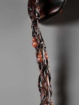 Lot 376 - A RARE CARNELIAN-EMBELLISHED ZITAN RUYI SCEPTER, 18TH-19TH CENTURY