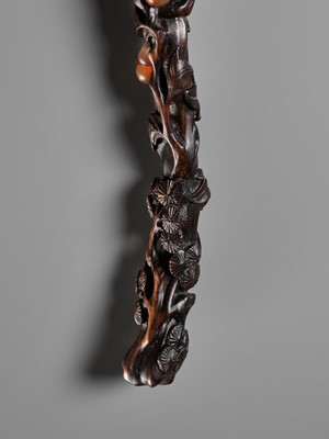 Lot 376 - A RARE CARNELIAN-EMBELLISHED ZITAN RUYI SCEPTER, 18TH-19TH CENTURY