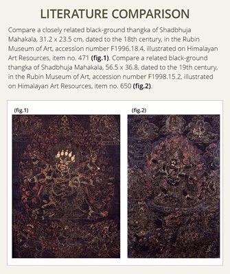 Lot 28 - A BLACK-GROUND THANGKA DEPICTING SHADBHUJA MAHAKALA, TIBET, 18TH CENTURY