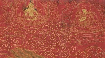 Lot 27 - A RED-GROUND THANGKA DEPICTING VAJRAPANI, CENTRAL TIBET, 18TH CENTURY