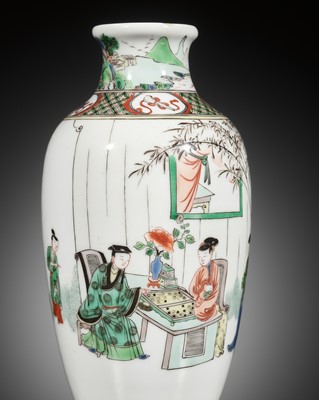 Lot 530 - A FAMILLE VERTE ‘SCHOLARS PLAYING XIANGQI’ VASE, KANGXI PERIOD