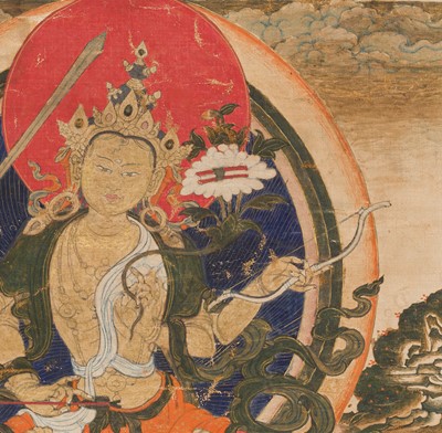 Lot 304 - A THANGKA DEPICTING CHATURBHUJA MANJUSHRI, TIBET, 18TH-19TH CENTURY