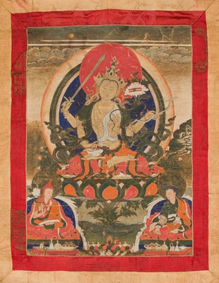 Lot 304 - A THANGKA DEPICTING CHATURBHUJA MANJUSHRI, TIBET, 18TH-19TH CENTURY