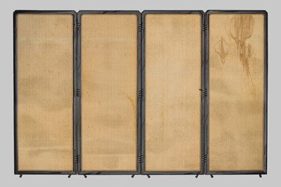 Lot 245 - A MAGNIFICENT FOUR-PANEL BYOBU SCREEN OF AN EAGLE PERCHED ON PINE, ATTRIBUTED TO NISHIMURA SOZAEMON, THE DESIGN BY IMAO KEINEN