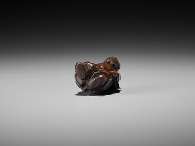 Lot 369 - A FINE ITTOBORI WOOD NETSUKE OF SHOKI, CARVED FOR THE TANGO-NO-SEKKU FESTIVAL