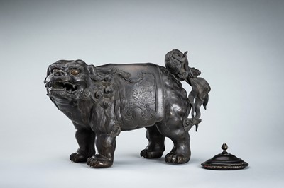 Lot 191 - A LARGE BRONZE CENSER IN THE FORM OF A BUDDHIST LION, LATE EDO PERIOD