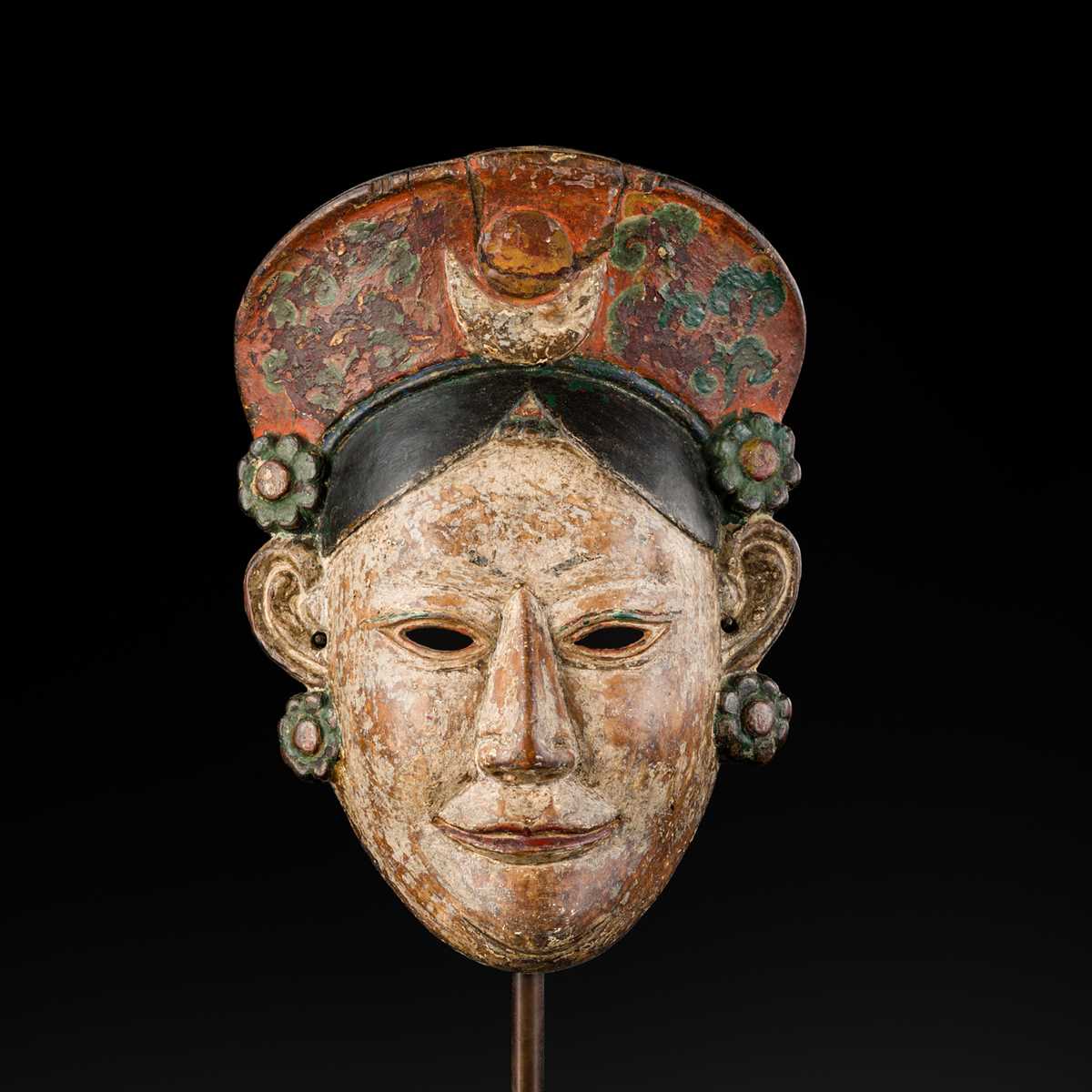 Lot 222 - A POLYCHROME WOOD MONPA MASK, 19TH CENTURY