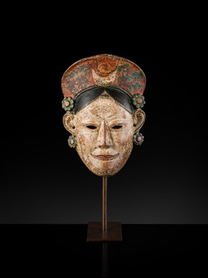 Lot 222 - A POLYCHROME WOOD MONPA MASK, 19TH CENTURY