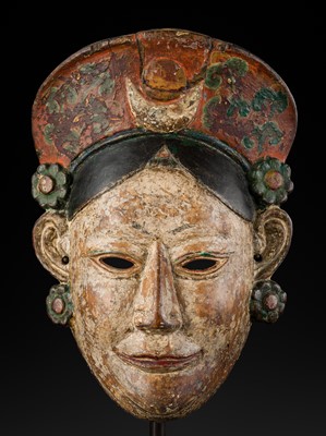 Lot 222 - A POLYCHROME WOOD MONPA MASK, 19TH CENTURY