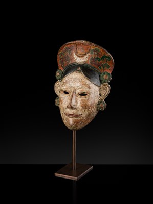 Lot 222 - A POLYCHROME WOOD MONPA MASK, 19TH CENTURY