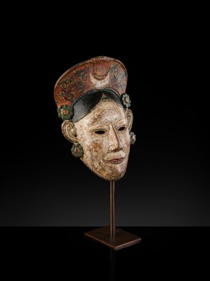 Lot 222 - A POLYCHROME WOOD MONPA MASK, 19TH CENTURY