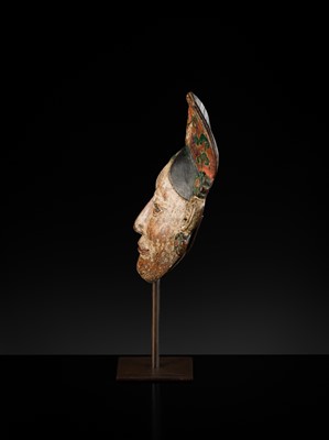 Lot 222 - A POLYCHROME WOOD MONPA MASK, 19TH CENTURY