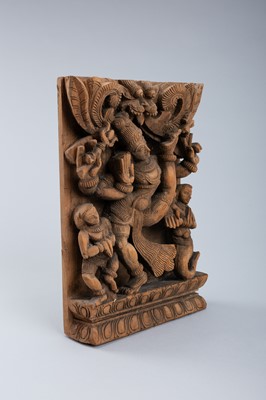 Lot 1635 - AN INDIAN WOOD RELIEF OF DANCING VISHNU