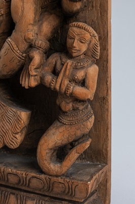 Lot 1635 - AN INDIAN WOOD RELIEF OF DANCING VISHNU