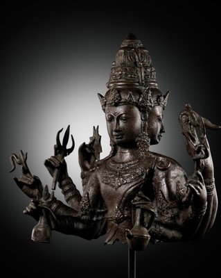 Lot 1167 - A BRONZE FIGURE OF THE EIGHT-ARMED VISHNU