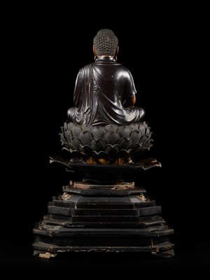 Lot 12 - A LACQUERED WOOD FIGURE OF AMIDA NYORAI, EDO PERIOD