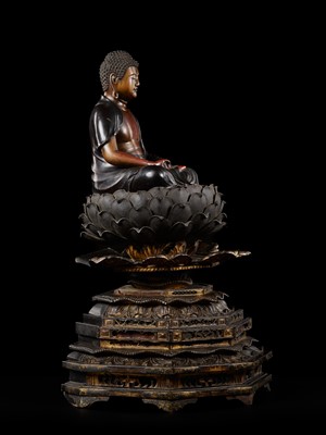 Lot 12 - A LACQUERED WOOD FIGURE OF AMIDA NYORAI, EDO PERIOD