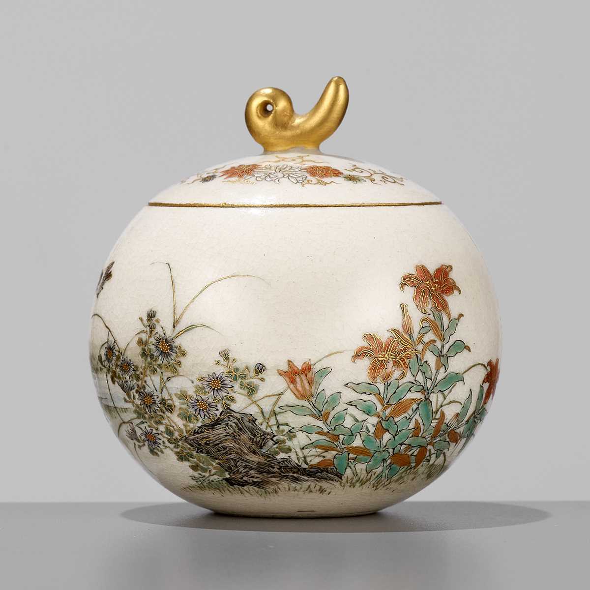 Lot 99 - YABU MEIZAN: A FINE MINIATURE SATSUMA CERAMIC JAR AND COVER