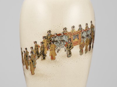 Lot 100 - YABU MEIZAN: A SUPERB SATSUMA CERAMIC VASE WITH A ROYAL PROCESSION