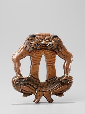 Lot 250 - A SUAKA (REFINED COPPER) TSUBA IN THE FORM OF ONI, ATTRIBUTED TO NARA MASAYOSHI