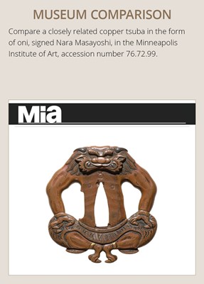 Lot 250 - A SUAKA (REFINED COPPER) TSUBA IN THE FORM OF ONI, ATTRIBUTED TO NARA MASAYOSHI