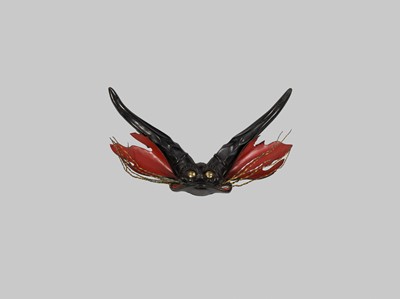 Lot 170 - A RARE LACQUERED METAL ‘ONI’ MAEDATE