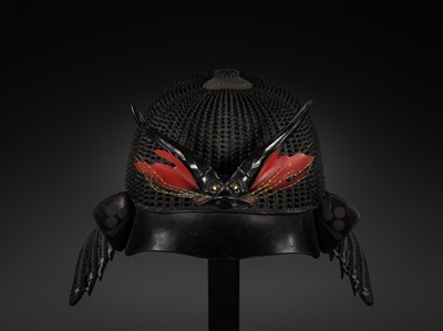 Lot 170 - A RARE LACQUERED METAL ‘ONI’ MAEDATE