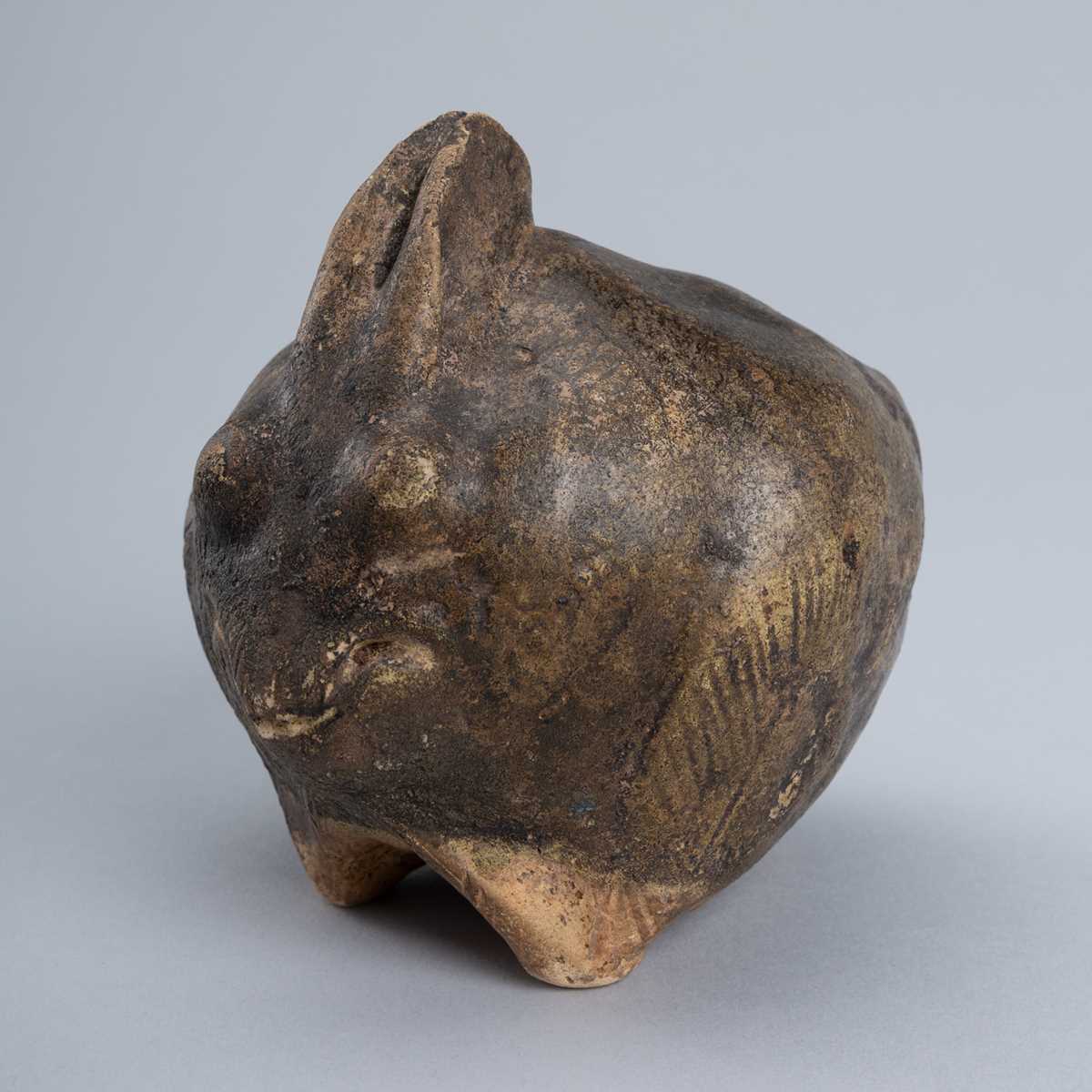 【 20世紀初期 上海産業工芸 】　象堆漆花鳥ポット　K1127G Lot 1389 - A 'RABBIT' STONEWARE LIME POT, KHMER EMPIRE,