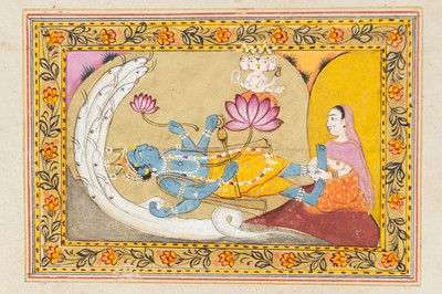 Lot 1645 - A GROUP OF SEVEN INDIAN MINIATURE PAINTINGS FROM THE LIFE OF LORD KRISHNA