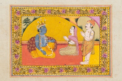 Lot 1645 - A GROUP OF SEVEN INDIAN MINIATURE PAINTINGS FROM THE LIFE OF LORD KRISHNA
