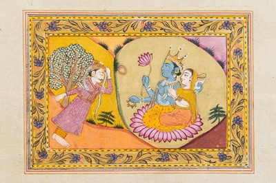 Lot 1645 - A GROUP OF SEVEN INDIAN MINIATURE PAINTINGS FROM THE LIFE OF LORD KRISHNA