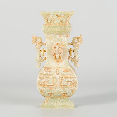 AN ARCHAISTIC JADE ‘TAOTIE’ VASE AND COVER, FANGHU