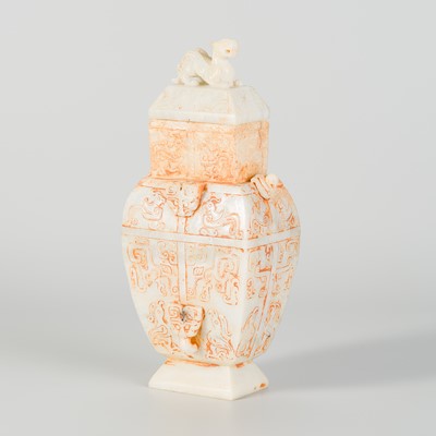 AN ARCHAISTIC JADE ‘TAOTIE’ VASE AND COVER, FANGHU