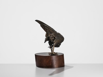 Lot 128 - AKASOFU GYOKKO: A FINE BRONZE OKIMONO OF A PHEASANT AND FROG