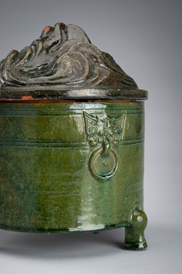 Lot 1181 - A GREEN-GLAZED POTTERY ‘HILL’ JAR AND COVER, HAN DYNASTY
