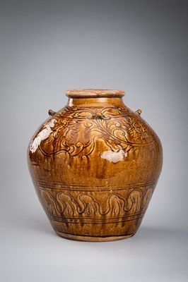 A LARGE, BROWN-GLAZED CERAMIC MARTABAN STORAGE JAR, 19th CENTURY