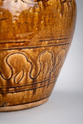 A LARGE, BROWN-GLAZED CERAMIC MARTABAN STORAGE JAR, 19th CENTURY