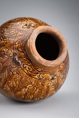 A LARGE, BROWN-GLAZED CERAMIC MARTABAN STORAGE JAR, 19th CENTURY