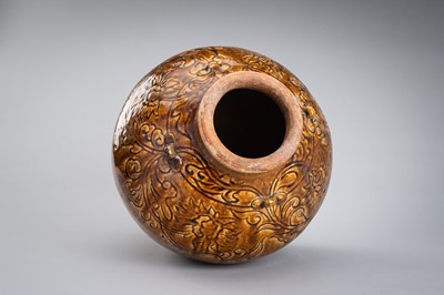 A LARGE, BROWN-GLAZED CERAMIC MARTABAN STORAGE JAR, 19th CENTURY