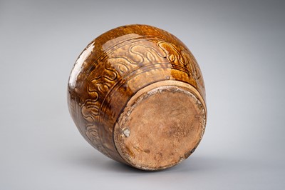 A LARGE, BROWN-GLAZED CERAMIC MARTABAN STORAGE JAR, 19th CENTURY