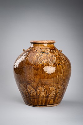 A LARGE, BROWN-GLAZED CERAMIC MARTABAN STORAGE JAR, 19th CENTURY