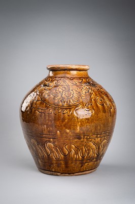 A LARGE, BROWN-GLAZED CERAMIC MARTABAN STORAGE JAR, 19th CENTURY