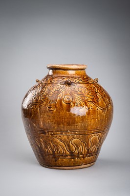 A LARGE, BROWN-GLAZED CERAMIC MARTABAN STORAGE JAR, 19th CENTURY