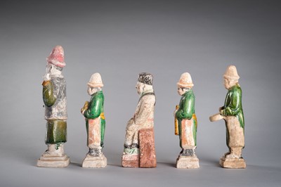 Lot 1236 - A GROUP OF FIVE POTTERY FIGURES, MING DYNASTY