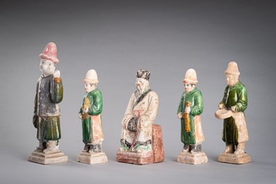 Lot 1236 - A GROUP OF FIVE POTTERY FIGURES, MING DYNASTY