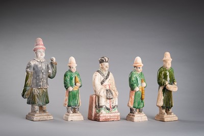 Lot 1236 - A GROUP OF FIVE POTTERY FIGURES, MING DYNASTY