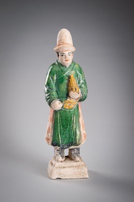 Lot 1236 - A GROUP OF FIVE POTTERY FIGURES, MING DYNASTY