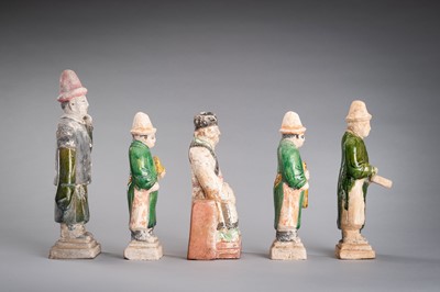 Lot 1236 - A GROUP OF FIVE POTTERY FIGURES, MING DYNASTY