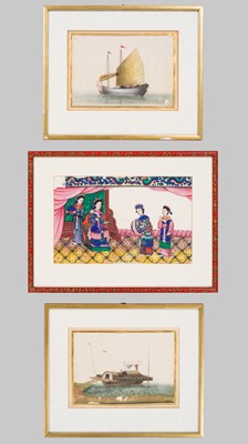 A GROUP OF THREE PITH PAPER PAINTINGS, 19TH CENTURY