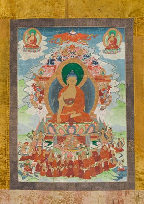 Lot 1111 - A THANGKA OF BUDDHA SHAKYAMUNI, c. 1900s